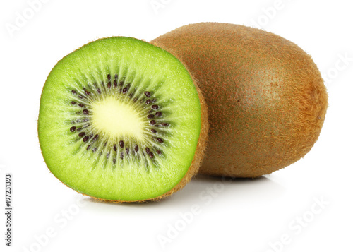 Fresh Kiwi fruit isolated on white background, including clipping path without shade.