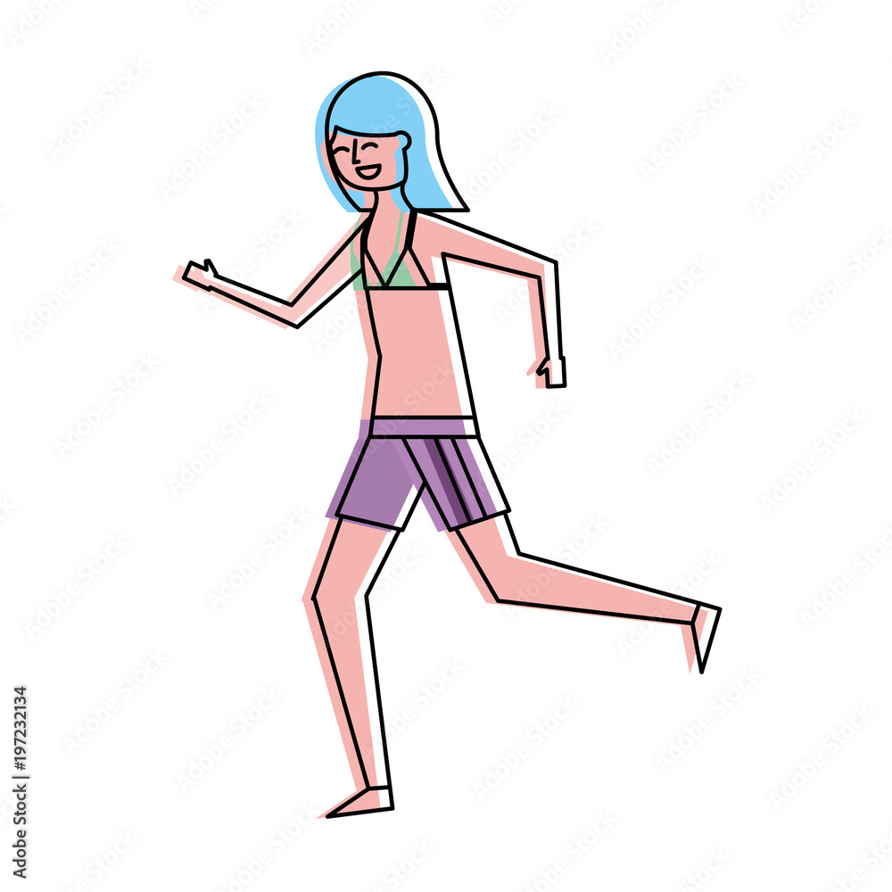 happy woman in swimsuit running image vector illustration happy woman in swimsuit running image vector illustration