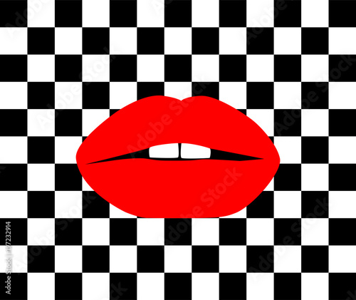 Cubes background black and white with red lips