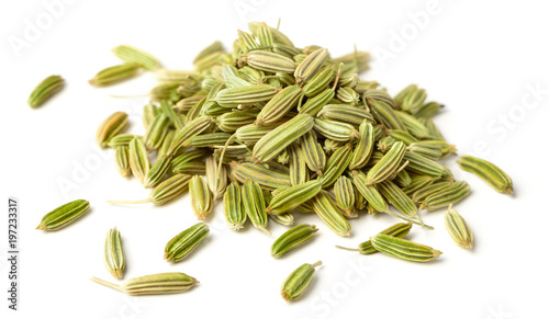 close up of dried fennel seeds isolated on white