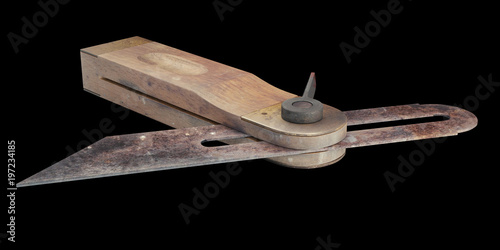 3D illustration of a Grungy Sliding Bevel Gauge, perspective view on a black background