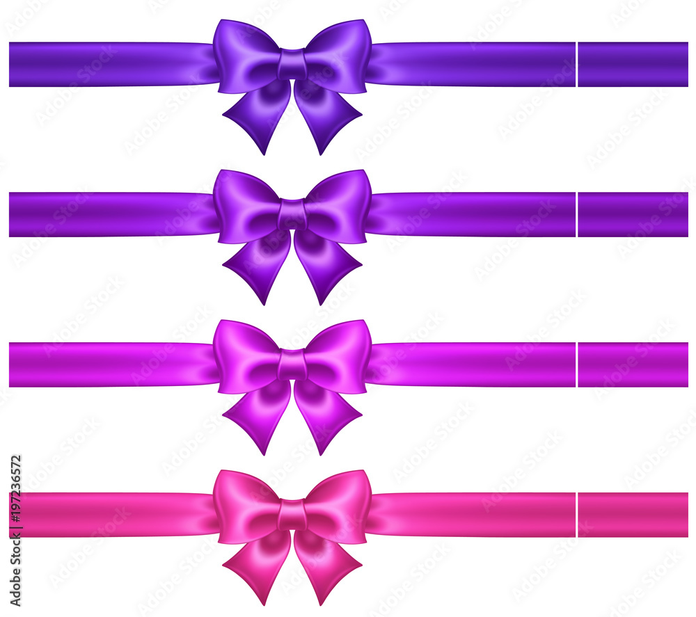 Silk ultra violet and pink bows with ribbons Silk ultra violet and pink bows with ribbons