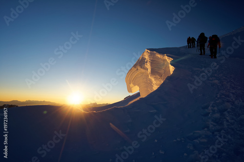 Sunrise Mont Blanc snow cornice.