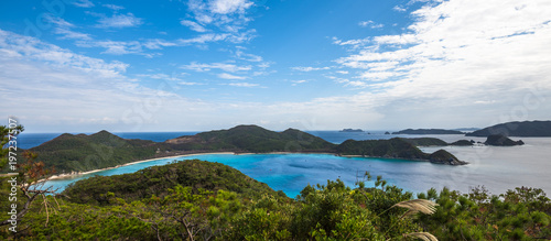 Panoramic view of Zamami island, Okinawa, Japan