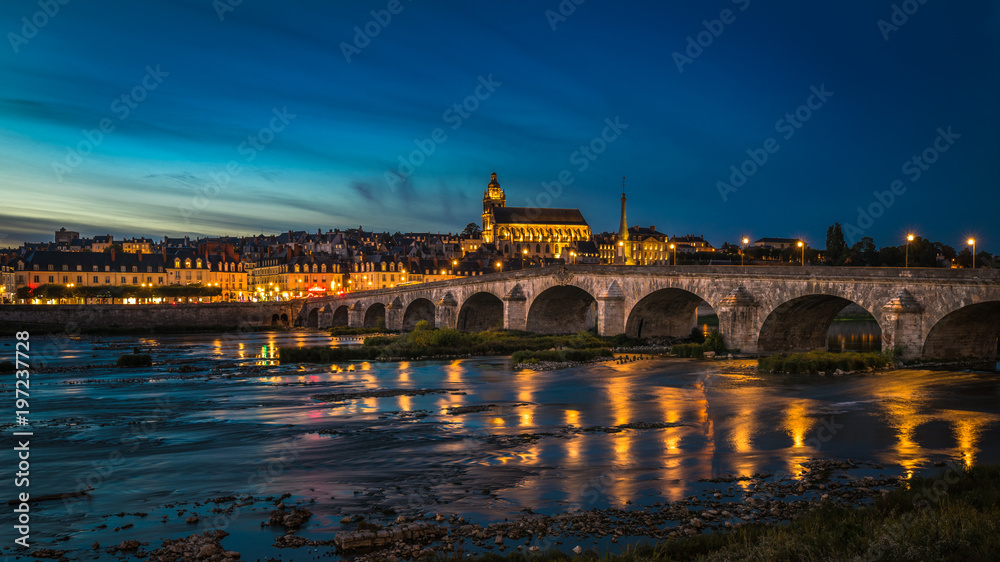 Sunset image of Blois and the Loire River, France