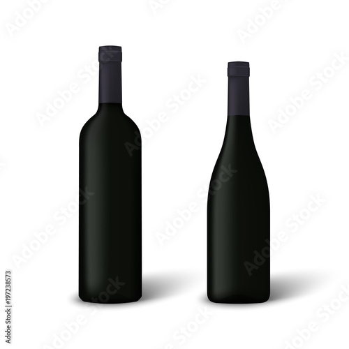 Realistic wine bottles isolated on white background. Vector illustration