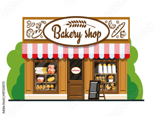Bakery shop. Bakery shop in flat style. The facade of a bakery shop. The facade of a bakery shop in flat style. Vector illustration Eps10 file