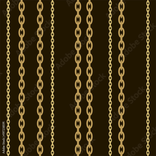 Seamless pattern with gold chains on a black background. Vector.