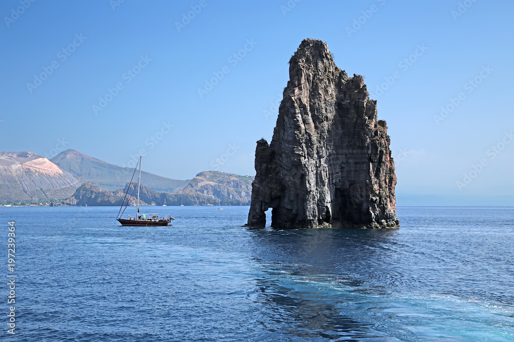 The Aeolian archipelago (UNESCO list), Italy. Rock Pietra Lunga near the island of Lipari