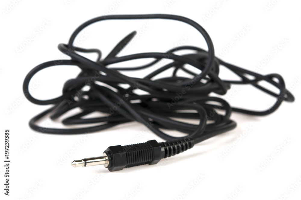 audio plug with long cord on white background audio plug with long cord on white background