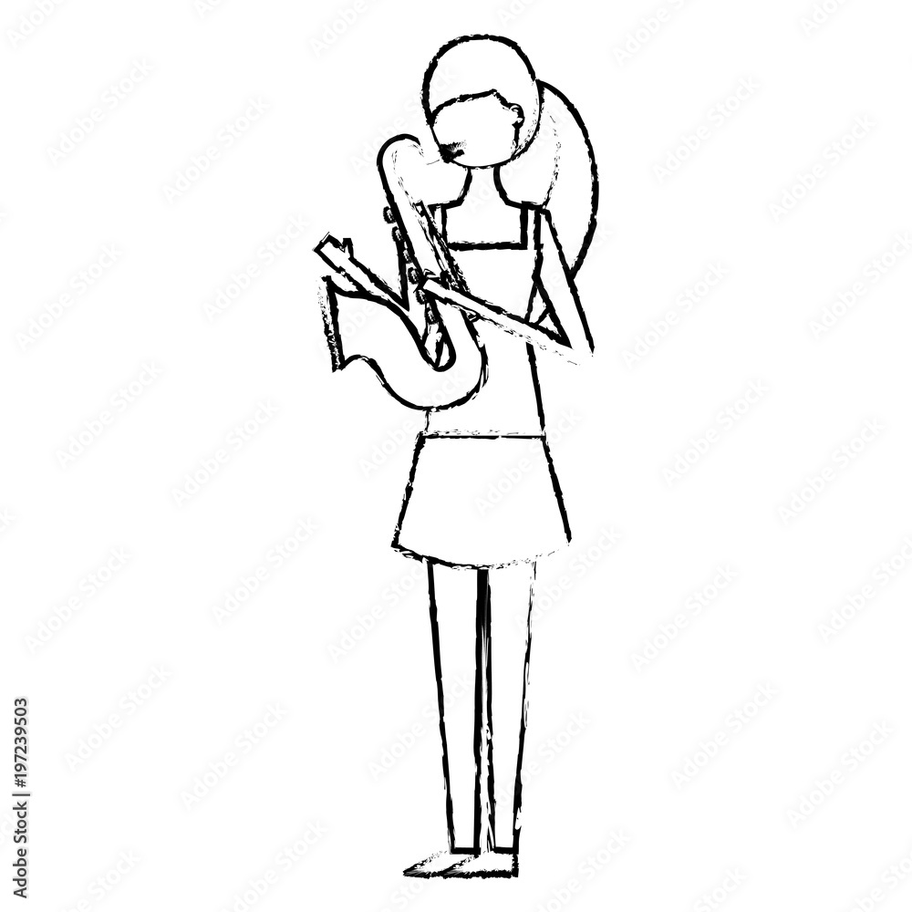 beautiful young woman playing saxophone instrument musical vector illustration sketch design beautiful young woman playing saxophone instrument musical vector illustration sketch design