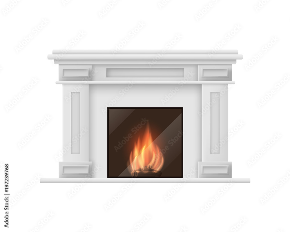 Naklejka premium Realistic Detailed 3d Classic Fireplace. Vector