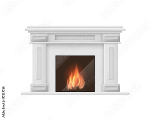 Realistic Detailed 3d Classic Fireplace. Vector