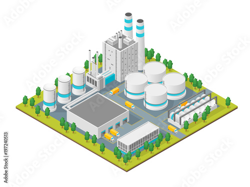Factory Concept 3d Isometric View. Vector