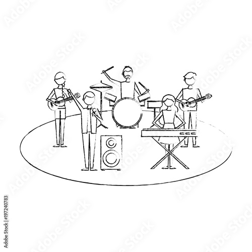 musician band concert people with instruments vector illustration sketch design