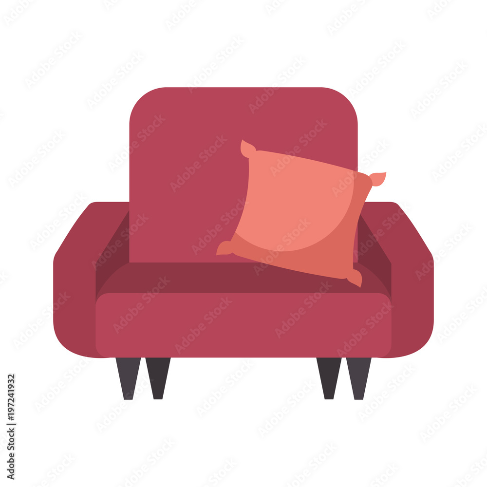 soft sofa with a cushion furniture interior vector illustration