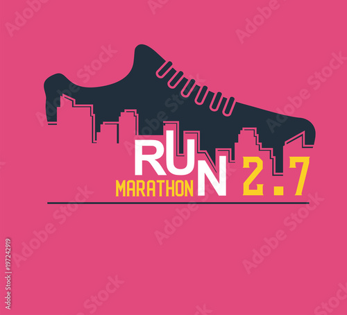 Vector poster - running, sport shoe and the city outline