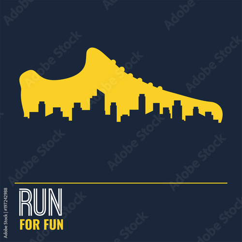 Vector poster - running, sport shoe and the city outline