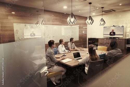 start up business people group attending videoconference call