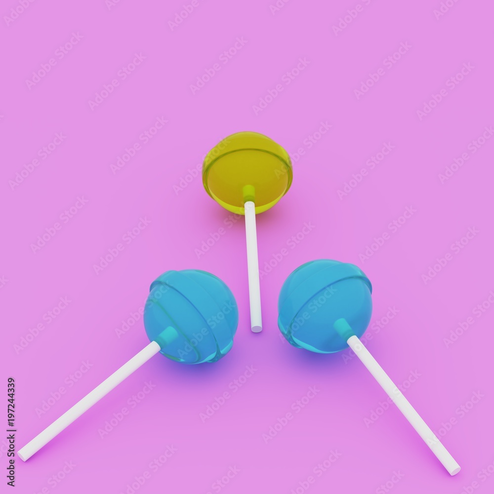 Lollipop Flat lay Minimal concept. Top view. 3d rendering Lollipop Flat lay Minimal concept. Top view. 3d rendering