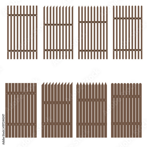 Brown wooden fence, a collection on white background