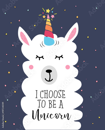 Cute fluffy unicorn llama (alpaca).