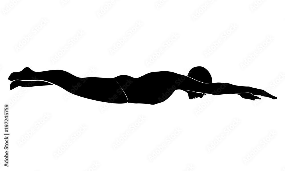 vector image of a female swimmer's silhouette in water. Stock Vector