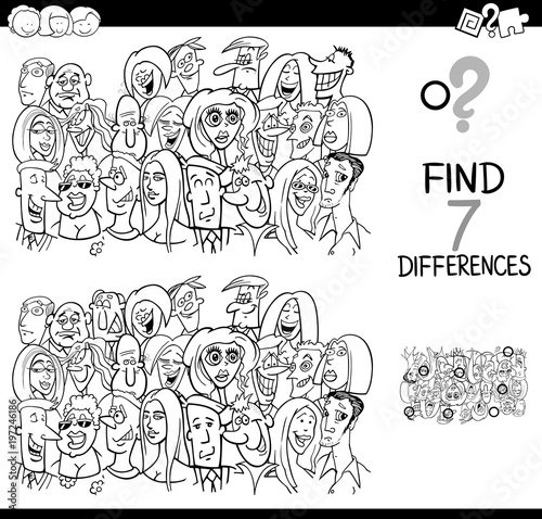 differences game with people group coloring book