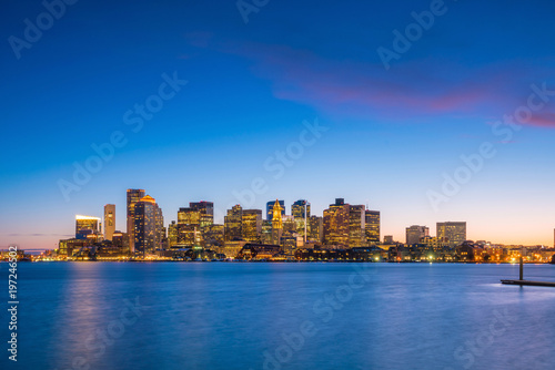 Panorama view of Boston skyline with skyscrapers at twilight in United States © f11photo