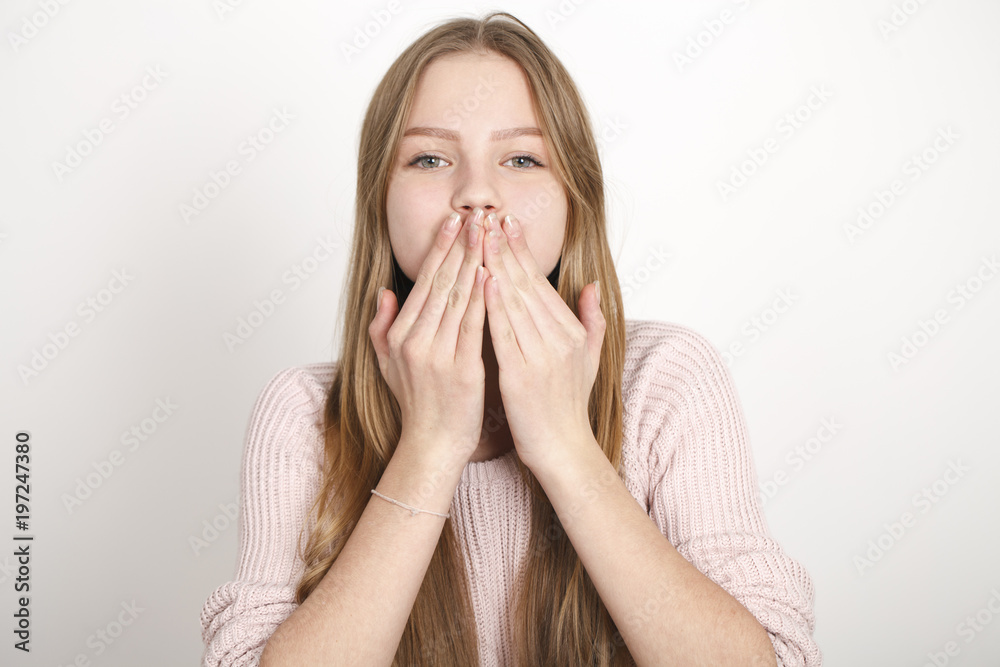 Blow kiss, young caucasian blonde woman Blow kiss, young caucasian blonde woman