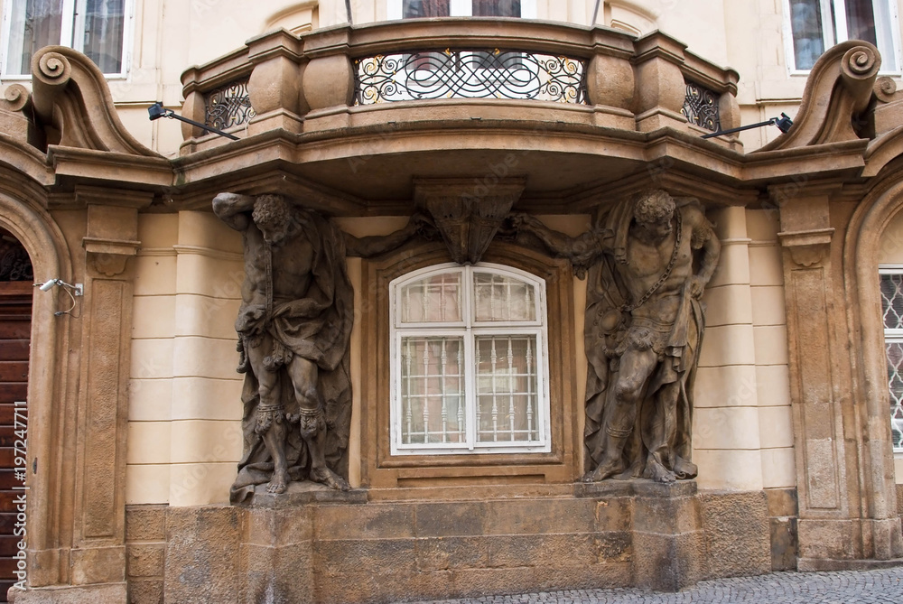 Architectural decoration of building in Prague, Czech Republic