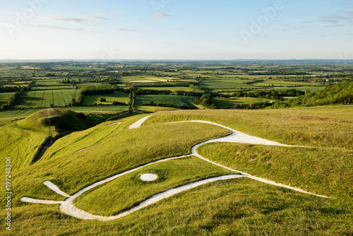 Uffington White Horse, Oxfordshire, England, United Kingdom. A prehistoric hill figure scoured into the side of a hill.