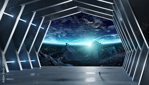 Fototapeta Naklejka Na Ścianę i Meble -  Huge hall spaceship interior 3D rendering elements of this image furnished by NASA