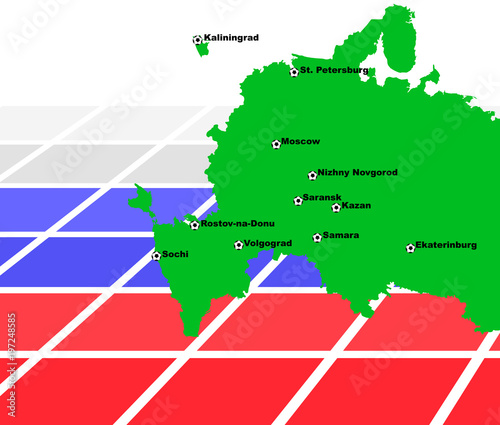 Map of Russia with places of football matches