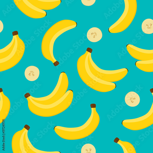 Banana background. Yellow banana pattern. Vector illustration