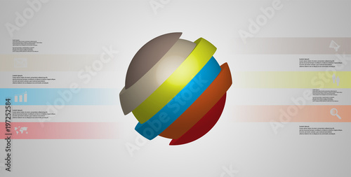 3D illustration infographic template with ball askew sliced to four shifted parts