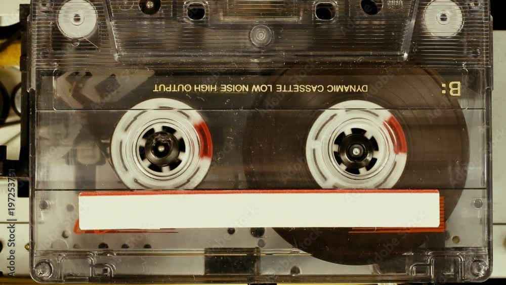 Audio cassette player. Close up cassette view.