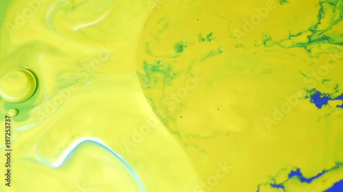 Ink Bubbles In Water. Orange Bubbles.Bright Collors Bubbles Oil Beautiful Paint Surface Red And Yellow Universe Of Color Moving Multicolored Macro.