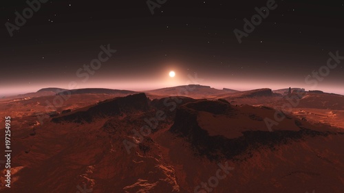 Mars  the sunset over the surface of Mars  3D rendering  