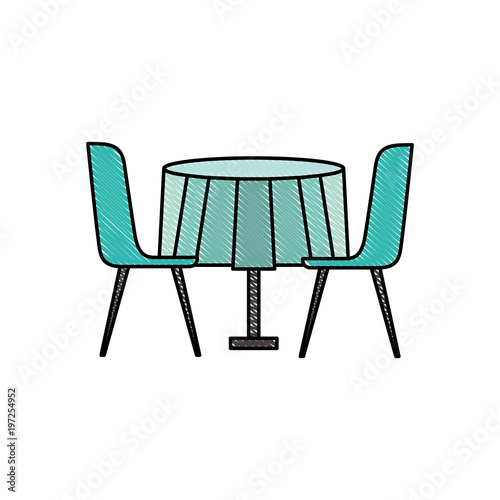 furniture restaurant pair chair and round table vector illustration