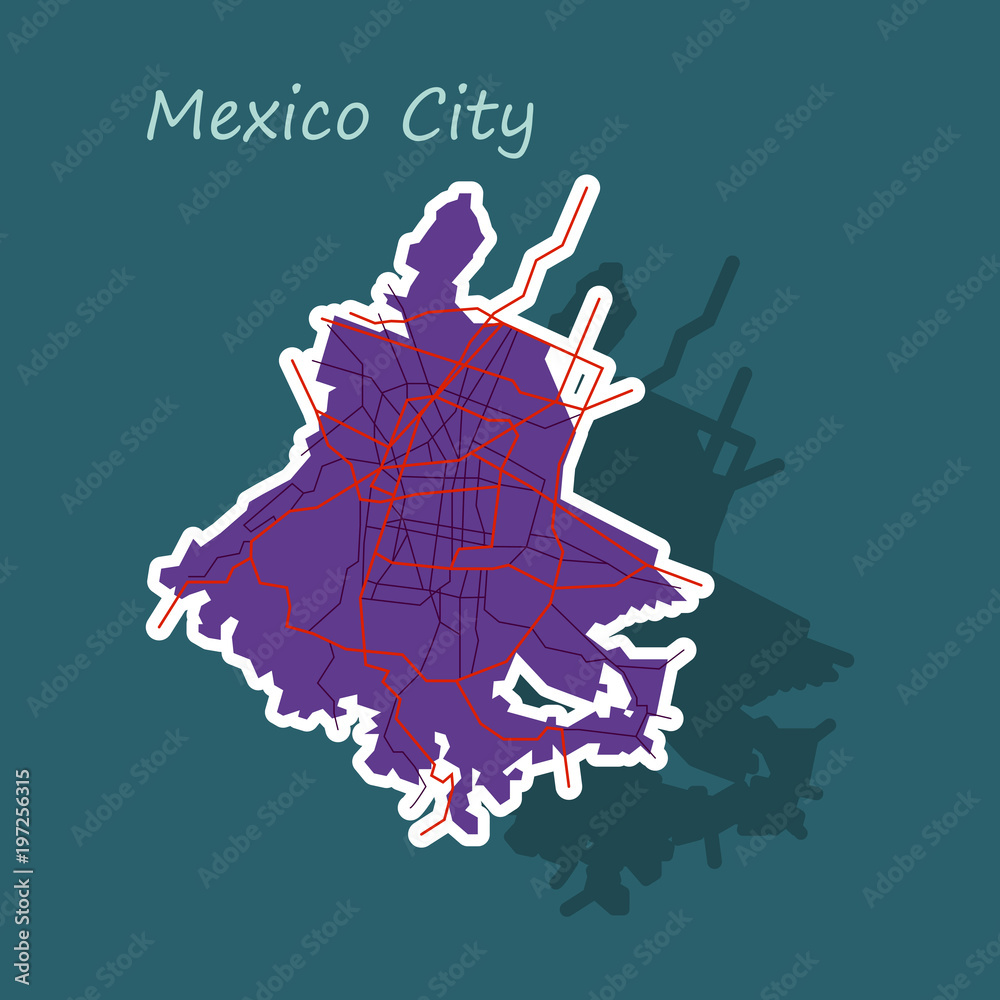 Sticker color map of Mexico City, Mexico. City Plan of Mexico City ...