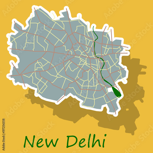 New Delhi map. Sticker style design - vector.