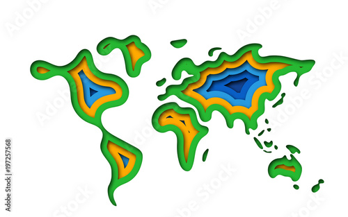 Abstract paper cut World map. Vector illustration