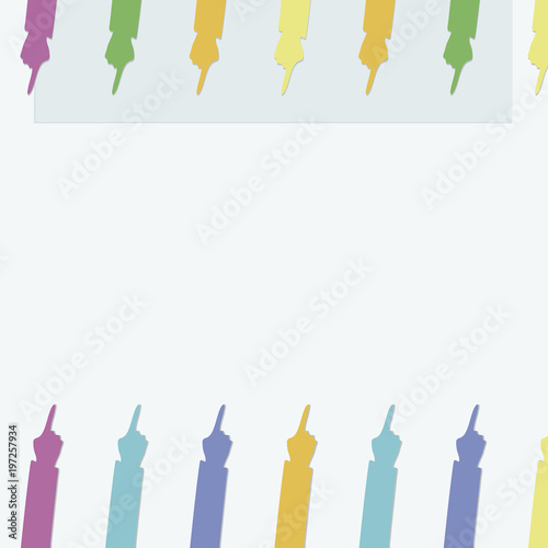 bright colored lot of hands index fingers point from above and from below to the center on a light blue background