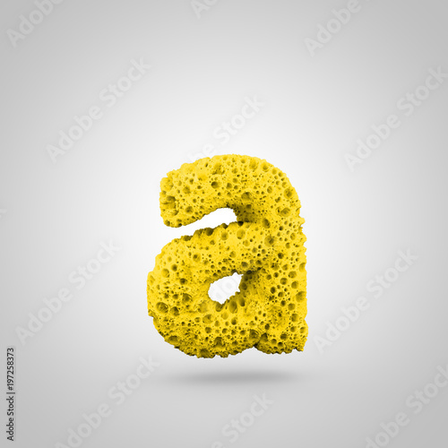 Yellow sponge letter A lowercase isolated on white background.