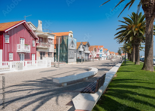 Typical colorful fishing houses of Aveiro, Idanha a nova, district of Aveiro. Portugal. Also known as the Portuguese Venice for its canals