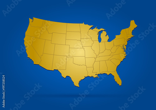 USA golden map on blue background