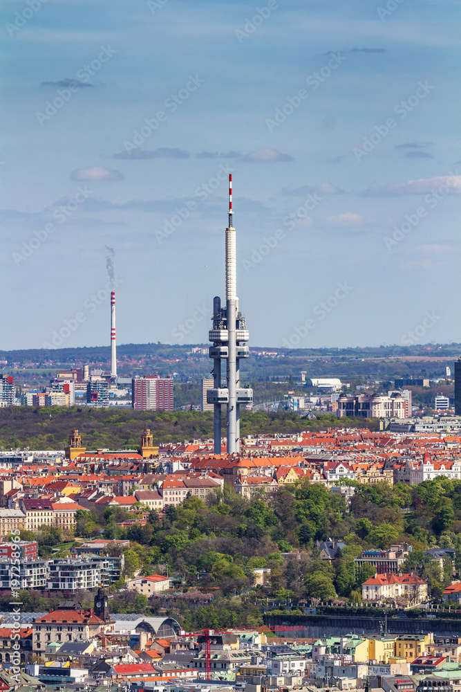 Zizkov television tower (Zizkovska vez) in Prague, Czech Republic.