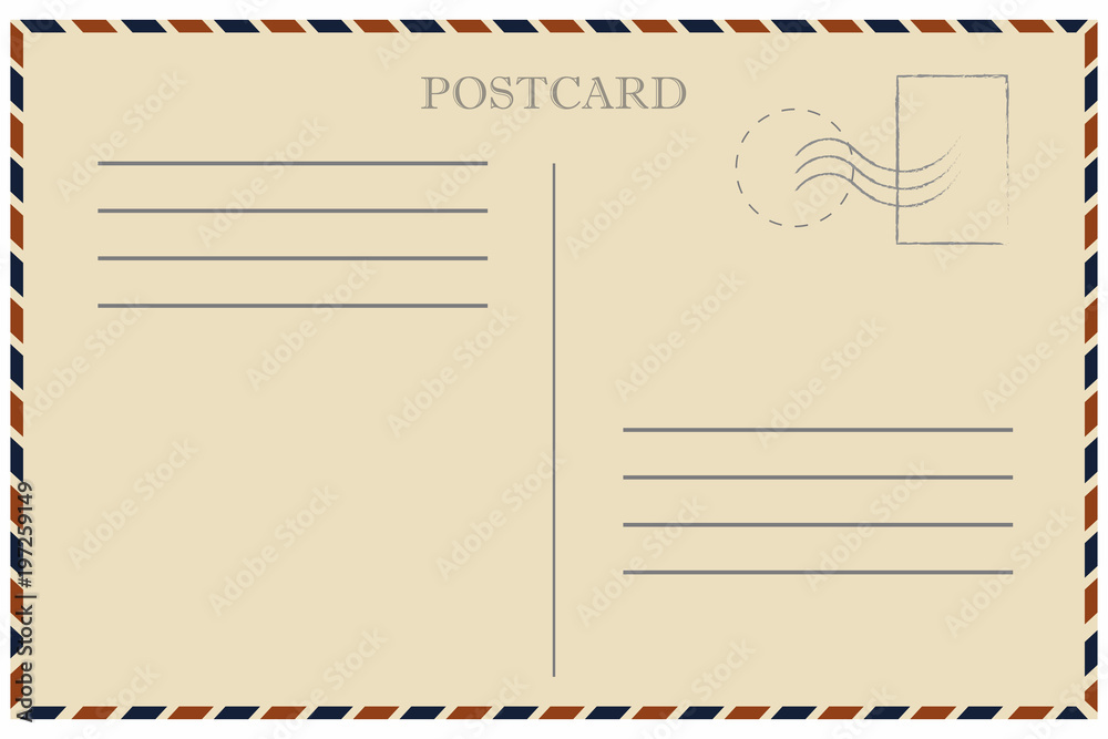 Vintage postcard. Old template. Retro airmail envelope with stamp Stock
