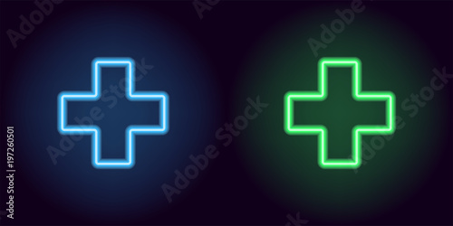 Blue and green neon medical cross